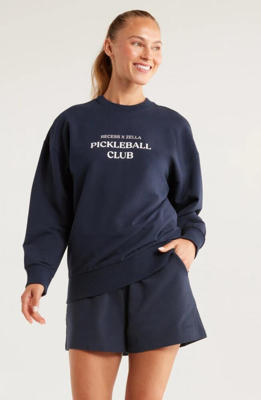 Recess x Zella Courtside Oversize Crew Neck Pullover Sweatshirt Navy Sapphire S